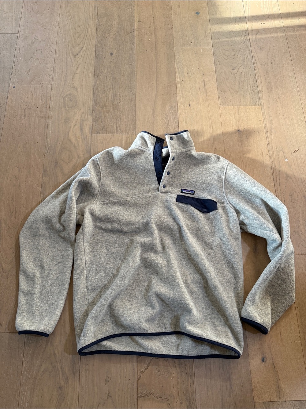Patagonia Men's Light Gray Snap-Up Fleece with Navy Trim